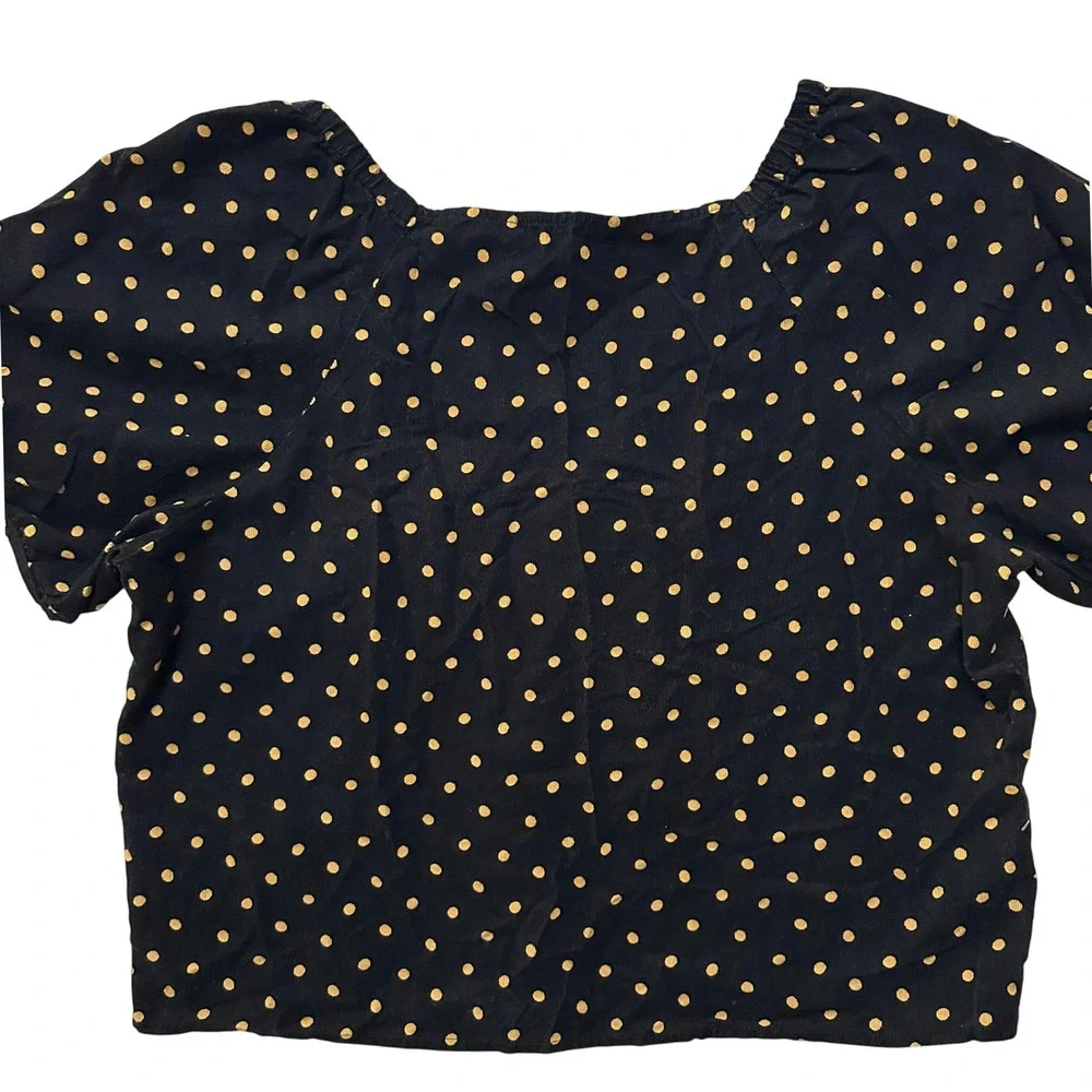 Madewell Polka Dot Corduroy Wrap Top XL Black Cottagecore Whimsigoth Academia